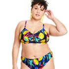 Women's Plus Size Lemon Print Tie-front Bikini Top - Tabitha Brown For Target Black