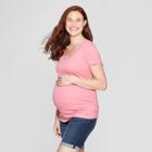 Maternity Short Sleeve Shirred V-neck T-shirt - Isabel Maternity By Ingrid & Isabel Summer Pink