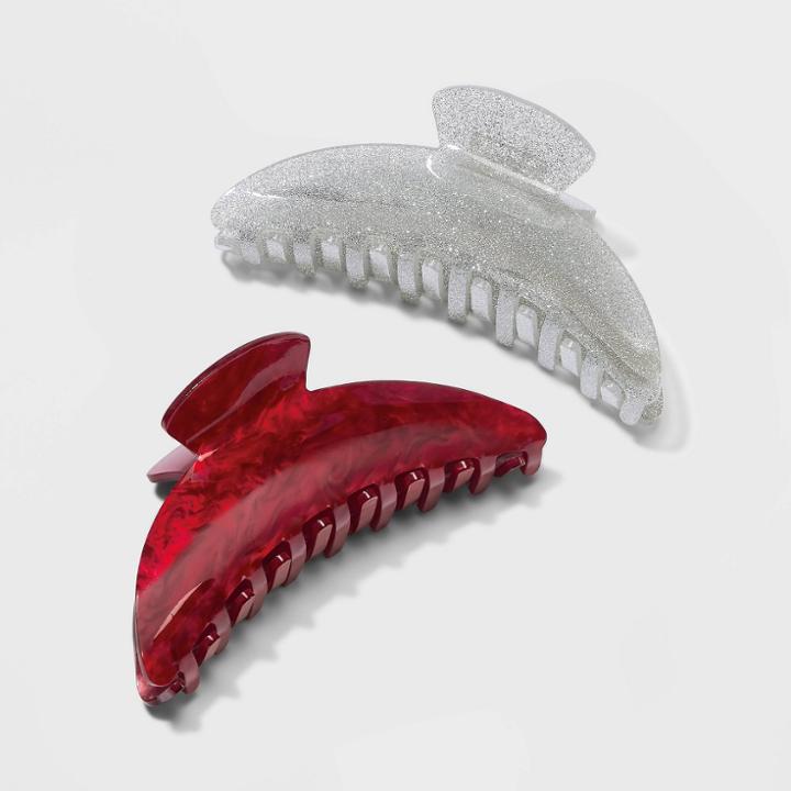 Rhinestone Claw Hair Clip 2pc - A New Day Red/silver