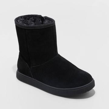 Girls' Hannah Zipper Winter Shearling Style Boots - Cat & Jack Black