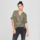 Women's Floral Print Wrap Front Blouse - Universal Thread Olive