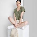 Women's Short Sleeve V-neck Shrunken Boxy T-shirt - Wild Fable Olive Green