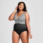 Clean Water Women's Cross Back Striped One Piece Swimsuit - Black/white