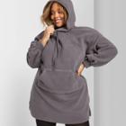 Women's Plus Size Long Sleeve Collared Hooded Sherpa Sweater Mini Dress - Wild Fable Gray 1x, Women's,