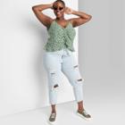 Women's Plus Size Cinch Front Peplum Tank Top - Wild Fable Green Floral