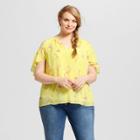 Women's Plus Size Floral Print Short Sleeve Ruffle Blouse - Ava & Viv Yellow