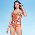 Women's Shirred Front High Coverage One Piece Swimsuit - Kona Sol Orange Floral Xs, Women's,