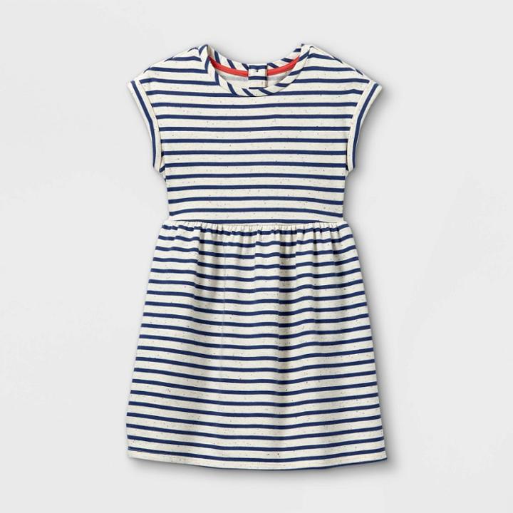 Girls' Striped Short Sleeve Knit Dress - Cat & Jack Blue/cream