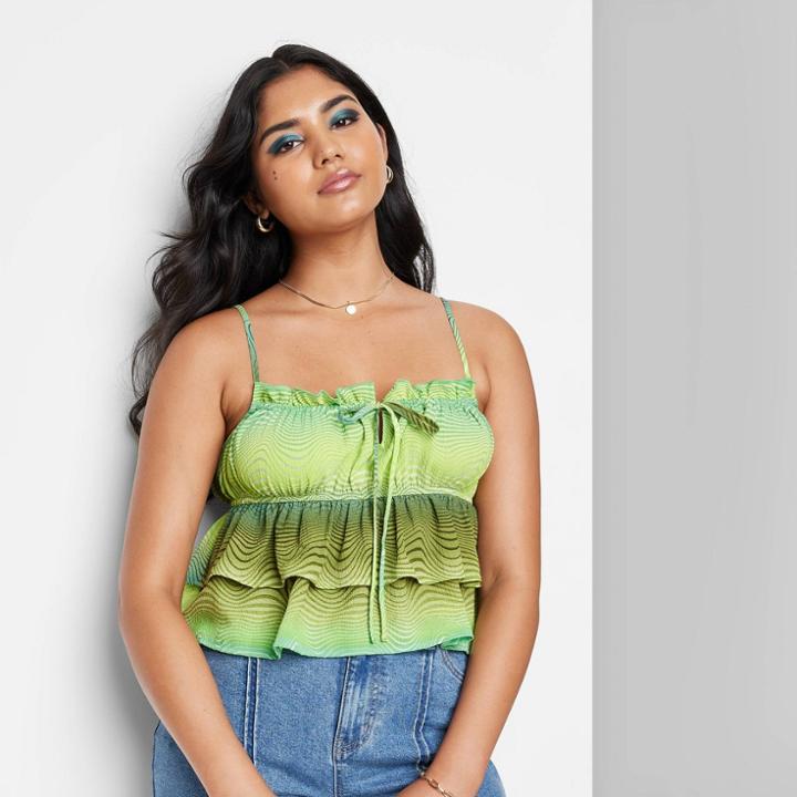 Women's Tiered Ruffle Tank Top - Wild Fable Green Wave Print Xxs