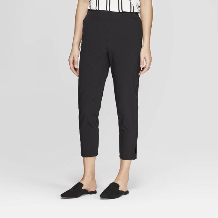 Women's Mid-rise Slim Woven Straight Pants - A New Day Black