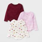 Toddler Girls' 3pk Unicorn Heart Sparkle Long Sleeve T-shirt - Cat & Jack Cream/purple/burgundy