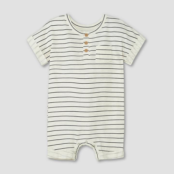 Grayson Mini Baby Boys' Striped Henley Romper - Cream Newborn
