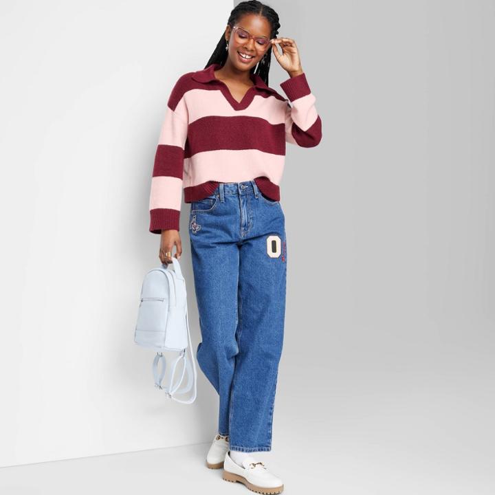 Women's Slouchy Collared Pullover Sweater - Wild Fable Maroon