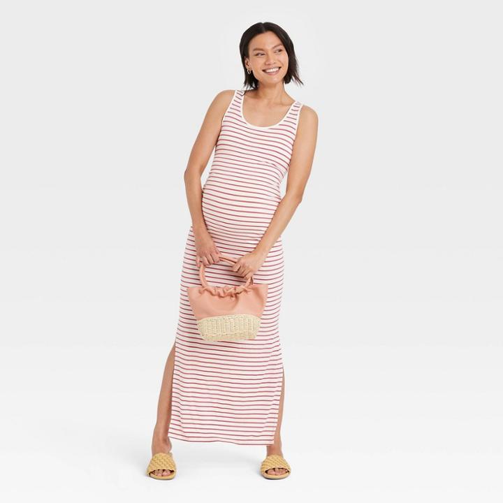 Sleeveless Knit Maternity Dress - Isabel Maternity By Ingrid & Isabel Cream Striped Xxl, Ivory