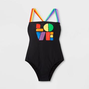 Sirena Pride Gender Inclusive Adult Extended Size Love One-piece Swimsuit - Black 1x, Adult Unisex,
