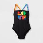 Sirena Pride Gender Inclusive Adult Extended Size Love One-piece Swimsuit - Black 1x, Adult Unisex,