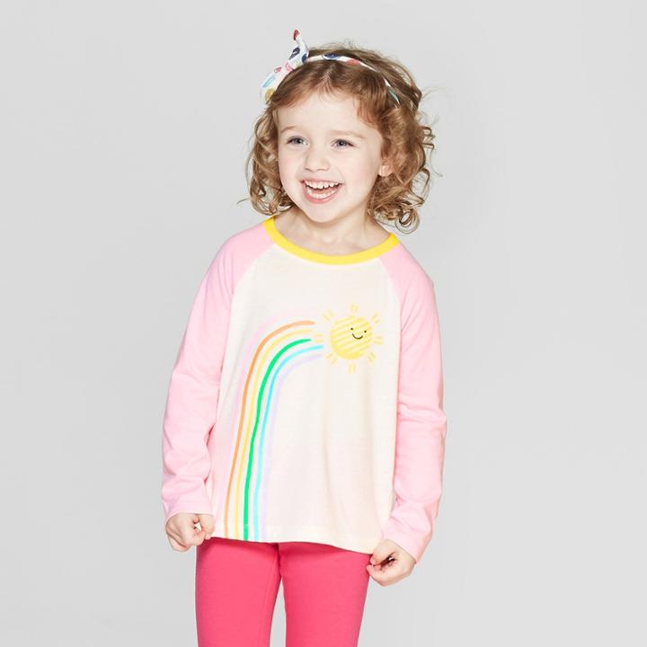 Toddler Girls' Long Sleeve 'rainbow' T-shirt - Cat & Jack Cream/pink