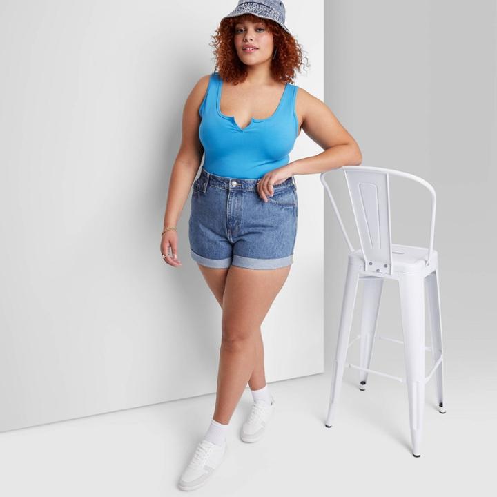 Women's Plus Size Notch Front Tiny Tank Top - Wild Fable Blue