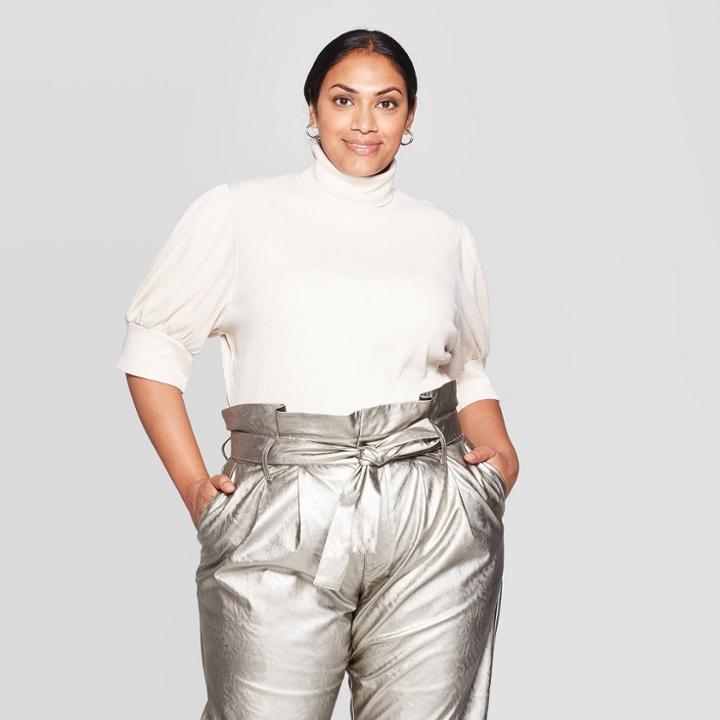 Women's Plus Size Puff Elbow Sleeve Mock Turtleneck T-shirt - Who What Wear Cream 1x, Women's, Size: