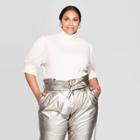 Women's Plus Size Puff Elbow Sleeve Mock Turtleneck T-shirt - Who What Wear Cream 1x, Women's, Size: