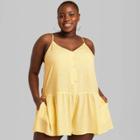 Women's Plus Size Floral Print Sleeveless Button-front Romper - Wild Fable Yellow 1x, Women's,
