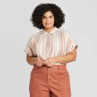 Women's Plus Size Striped Short Sleeve Collared Camp Shirt - Universal Thread Cream 1x, Women's, Size: