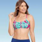 Women's Slimming Control Ruched Bikini Top - Beach Betty By Miracle Brands Pink Tropical Print