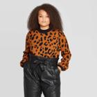 Women's Plus Size Leopard Print Long Sleeve Crewneck Pullover Sweater - Who What Wear Black X