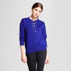Women's Long Sleeve Lace-up Sweater - Alison Andrews Blue