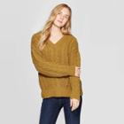 Women's Long Sleeve V-neck Cable Chenille Pullover Sweater - Universal Thread Green