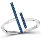 Target 1/10 Ct. T.w. Round-cut Blue Diamond Prong Set Bar Ring In Sterling Silver