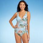 Women's Wrap-front High Coverage One Piece Swimsuit - Kona Sol Tropical Print Xs, Blue/blue/orange