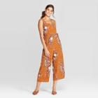 Women's Floral Print Square Neck Sleeveless Side Tie Cropped Jumpsuit - Xhilaration Mustard Xs, Women's, Gold