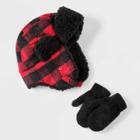 Toddler Boys' Buffalo Check Trapper And Magic Mittens Set - Cat & Jack Red/black