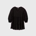 Women's Plus Size Long Sleeve Tiered Dress - Ava & Viv Black X