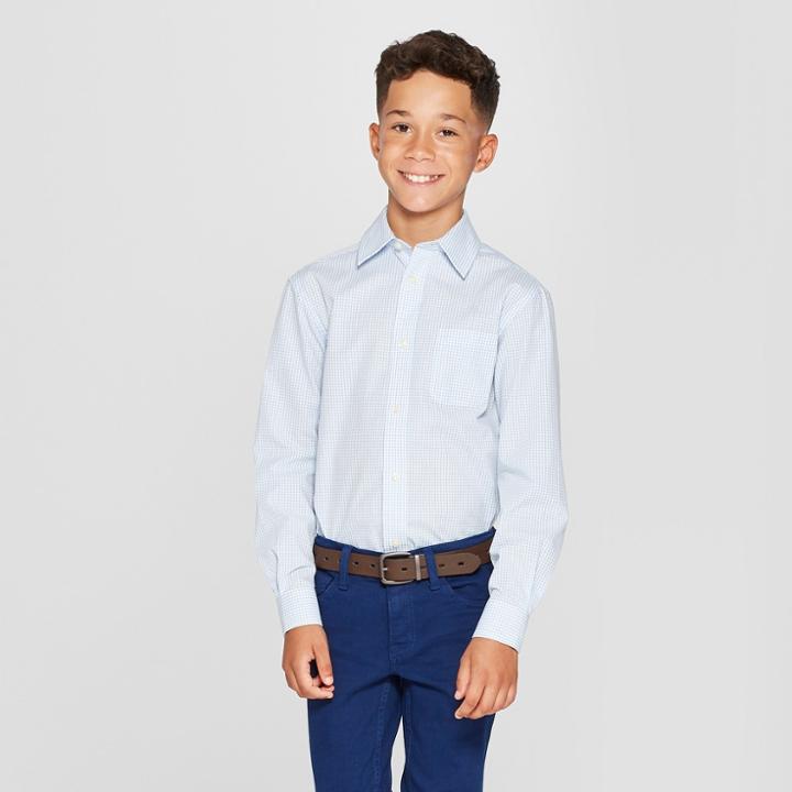 Boys' Checked Long Sleeve Button-down Shirt - Cat & Jack Blue/white