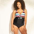 Maternity Striped Peek-a-boo Tie One Piece Swimsuit - Sea Angel - Victorian Stripe L,