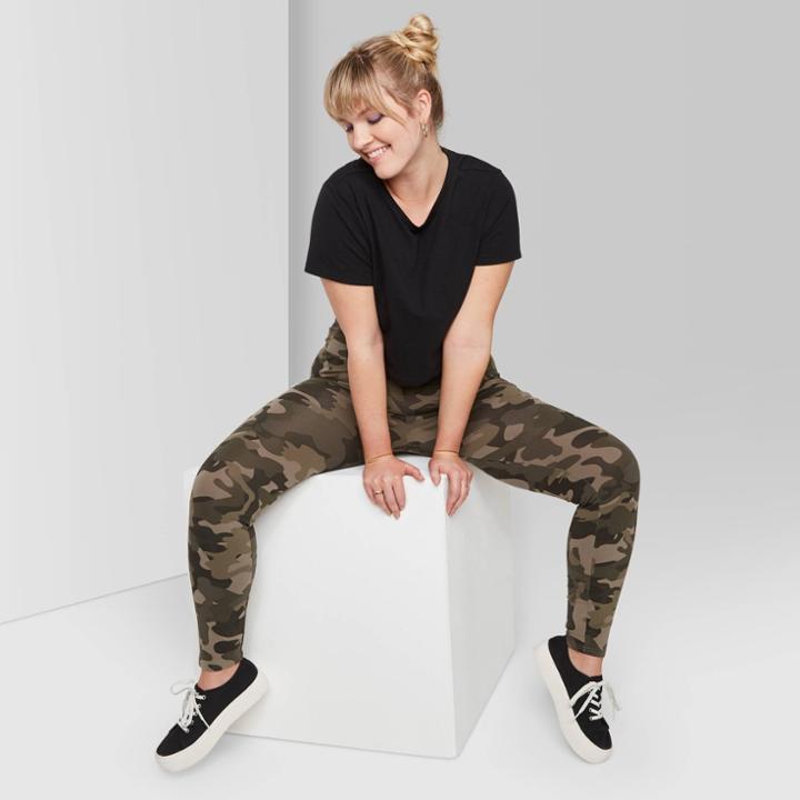 Women's Plus Size Camo Print High-rise Leggings - Wild Fable Olive Green 1x, Women's,