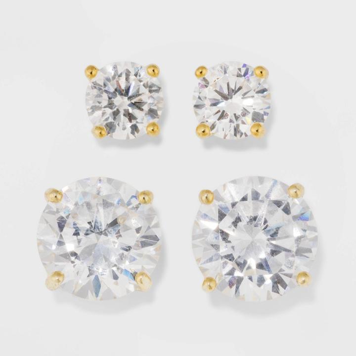 Gold Over Sterling Silver Round Cubic Zirconia Stud Fine Jewelry Earrings - A New Day Gold/clear, Adult Unisex, Gold Clear