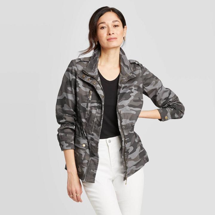 Women's Camo Print Long Sleeve Coat - Knox Rose Gray Xs, Women's, Green/gray/pink