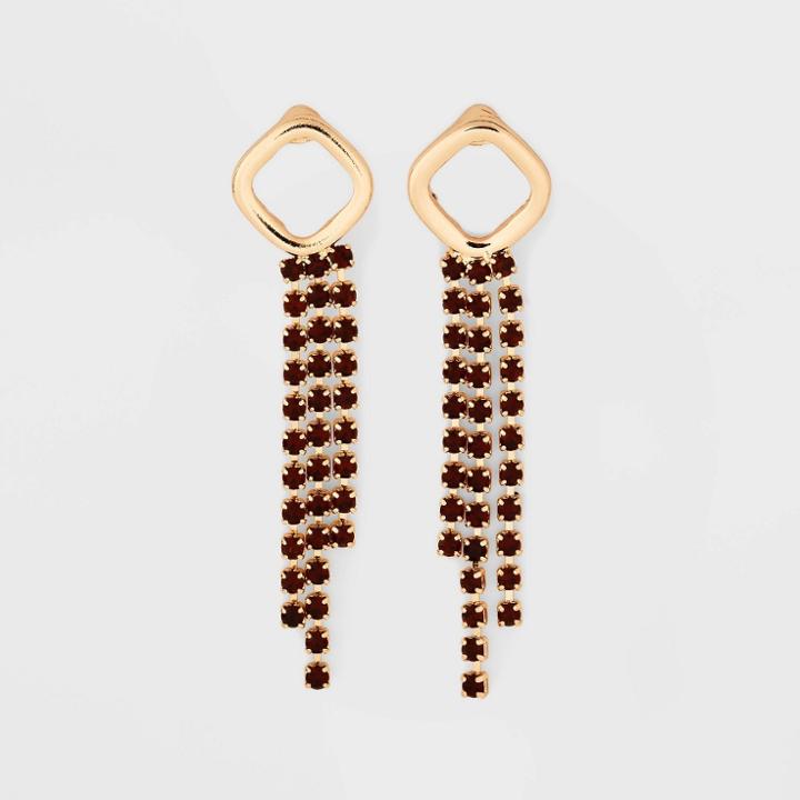 Gold With Amber Rhinestone Chain Drop Earrings - A New Day Brown