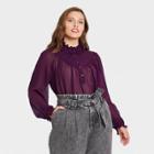 Women's Plus Size Floral Print Balloon Long Sleeve Ruffle Blouse - Who What Wear Purple