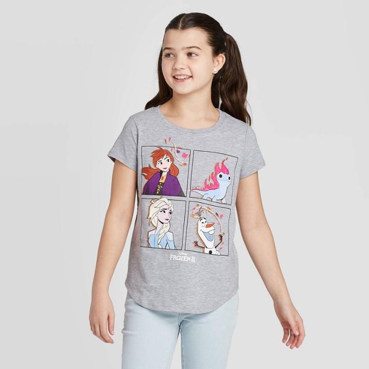 Petitegirls' Short Sleeve Frozen Friends T-shirt - Gray M, Girl's,
