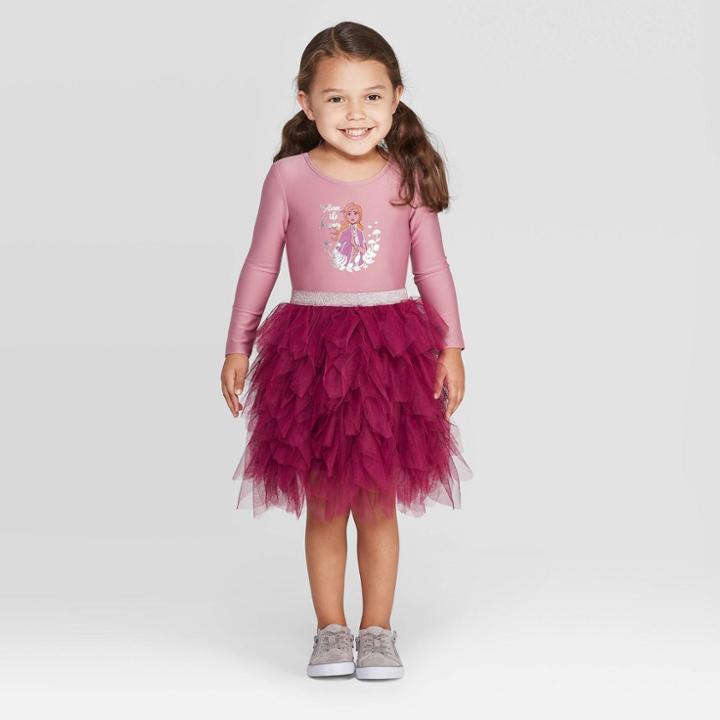 Toddler Girls' Disney Anna Long Sleeve Tutu Dress - Magenta 2t, Girl's, Purple