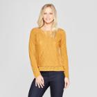 Women's Long Sleeve Sweater Knit Top With Lace Overlay - Xhilaration Gold