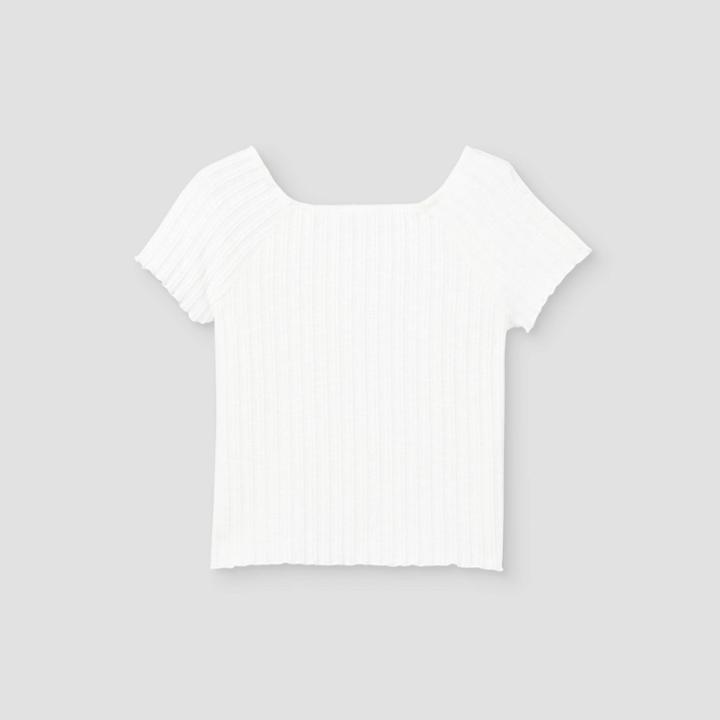 Girls' Rib-knit Square Neck Short Sleeve Top - Art Class White
