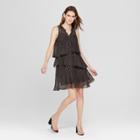Women's Polka Dot Layered Ruffle Chiffon Mini Dress - K By Kersh Black/white