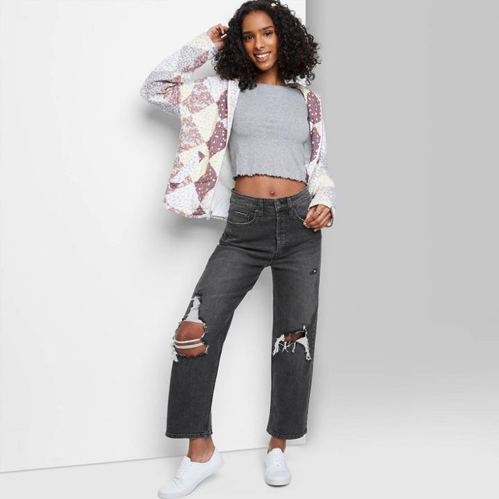 Women's Super-high Rise Distressed Straight Jeans - Wild Fable Black Wash
