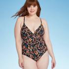 Women's Lace Back One Piece Swimsuit - Kona Sol Black Floral Xs, Women's,