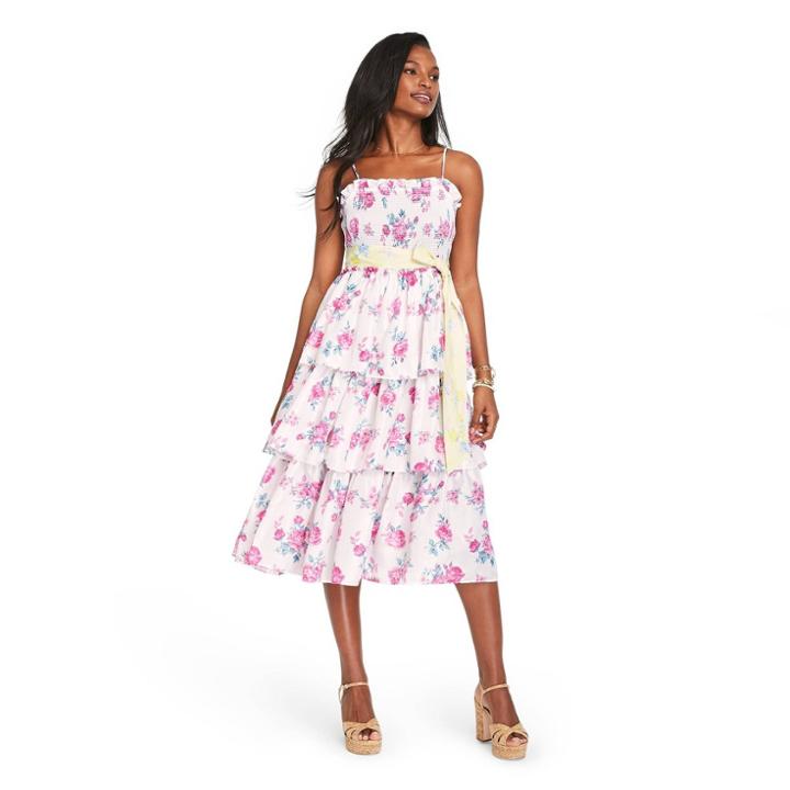 Women's Elise Smocked Tiered Dress - Loveshackfancy For Target Ivory/pink